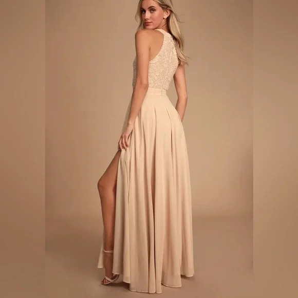 Lulu's Picture Perfect Blush Lace Maxi Dress - Picture 3 of 10